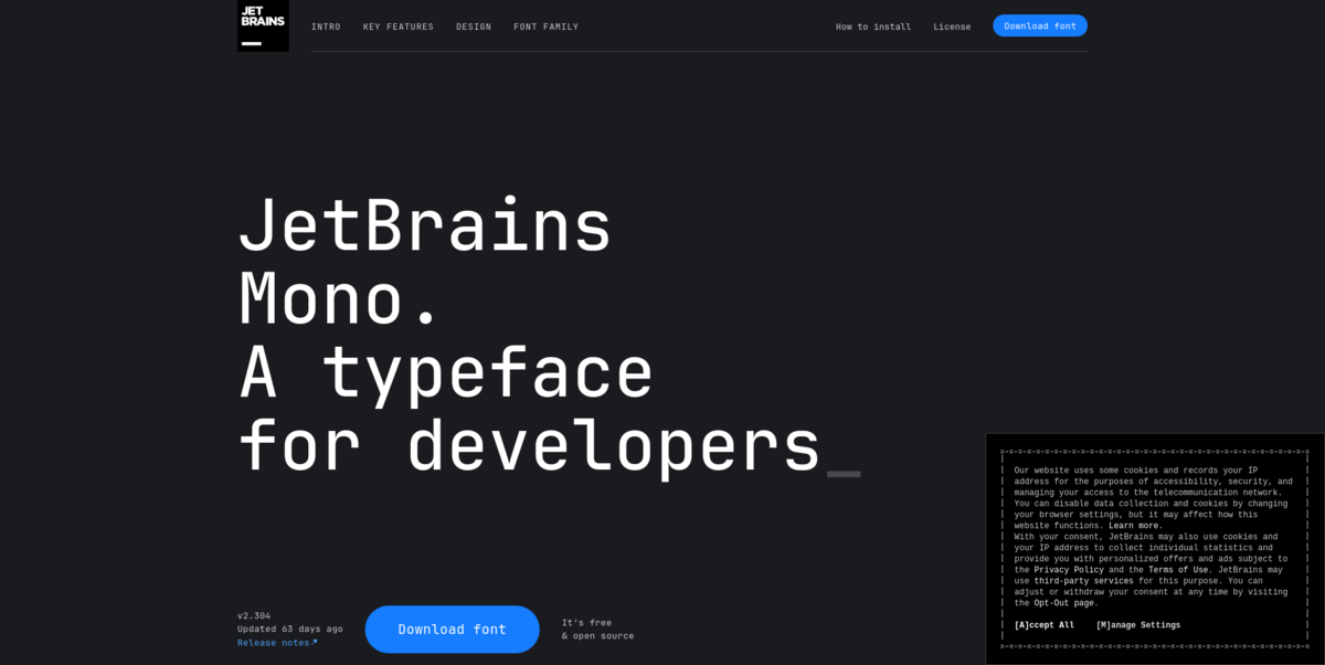 Главная страница сайта для скачивания JetBrains Mono