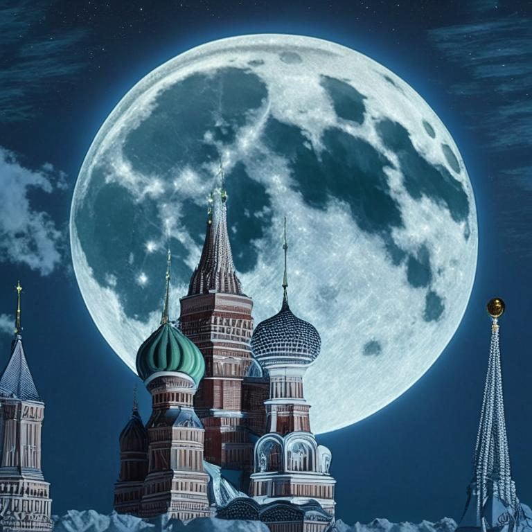 Рисунок нейросети Kandinsky 2.1 по запросу "индекс московской биржи растёт вверх к луне"