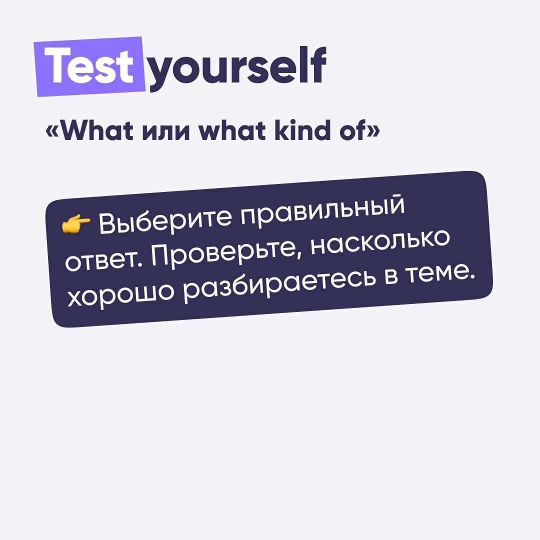 Тест. Проверьте себя: «What или what kind of» | Инглекс | Заряжаемся  английским | Дзен