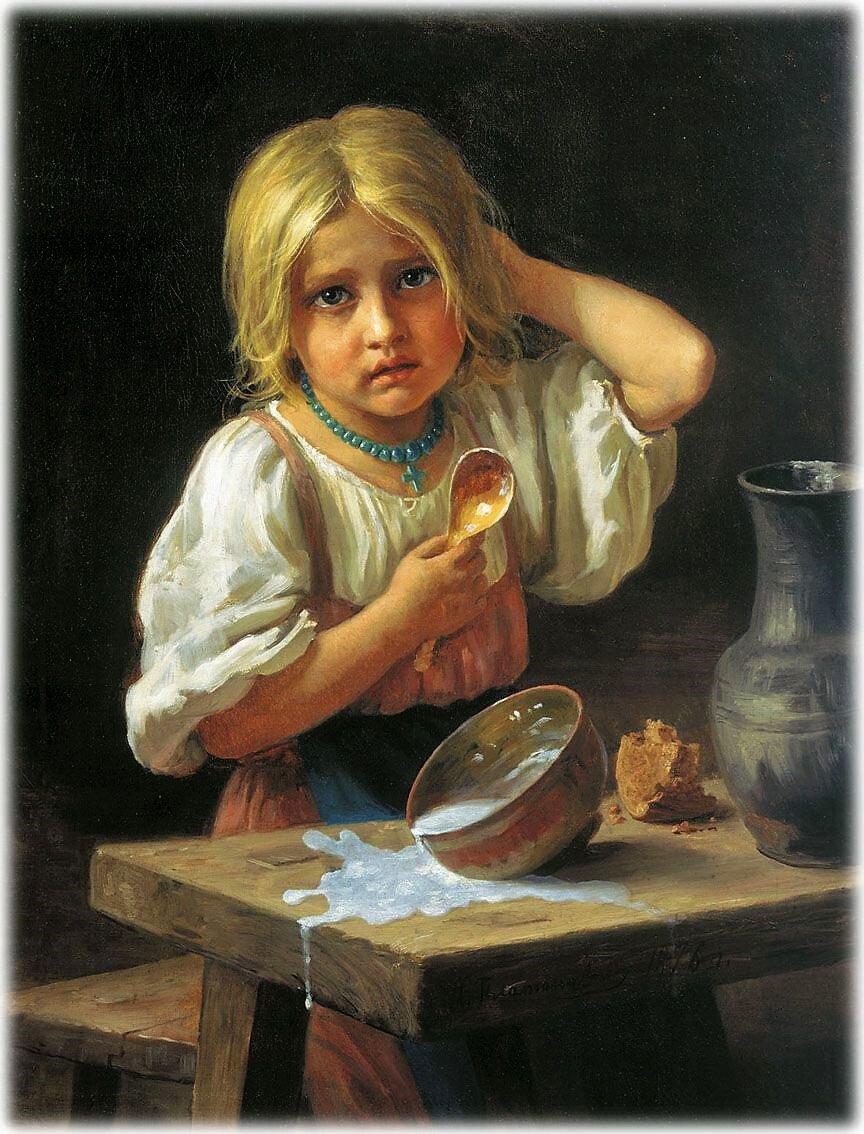 Платонов Х.П., «Крестьянская девочка. (Молоко пролила)», 1876, холст, масло, Томский ОХМ