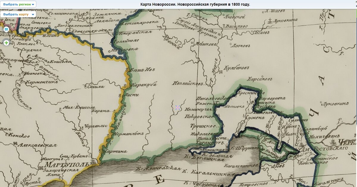 Фрагмент карты Новороссии 1800 года, сайт "Это место"