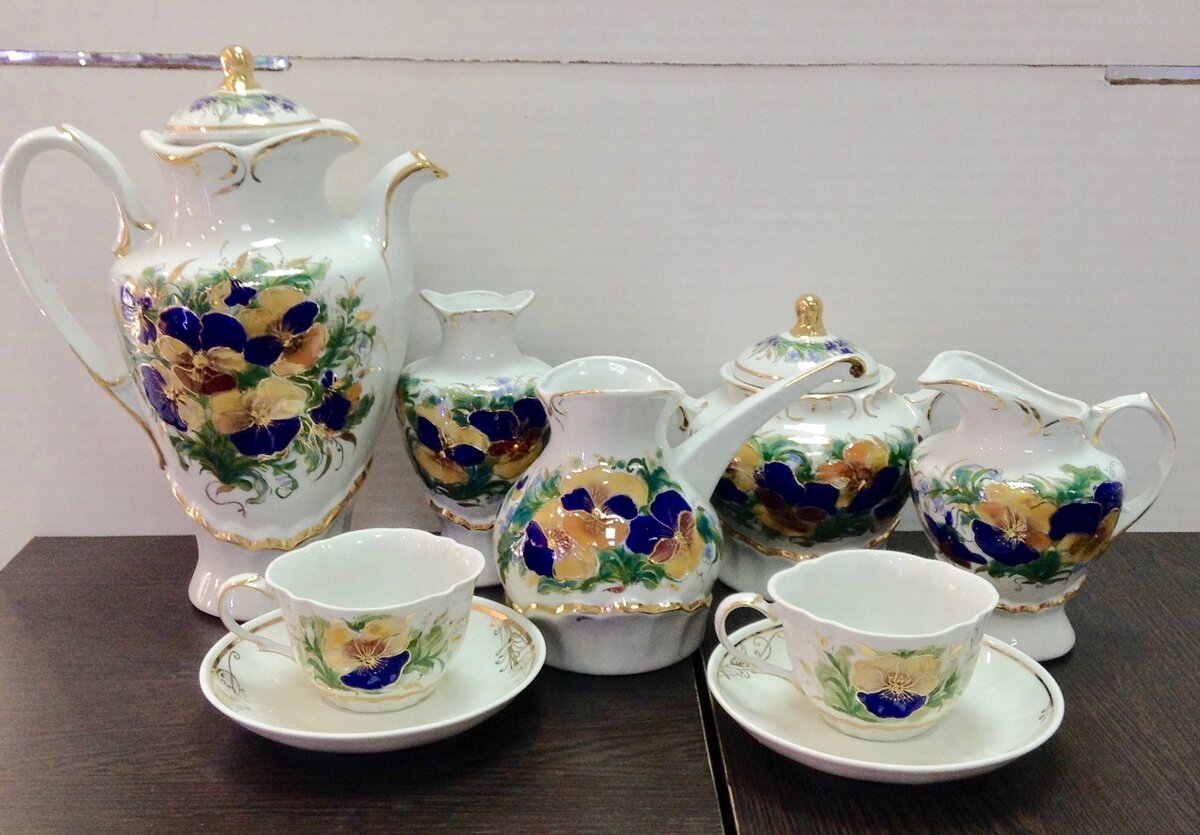 Кофейный сервиз Анютины глазки. Авторская работа