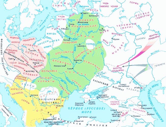 Карта расселения славянских племен в VIII-IX вв. 