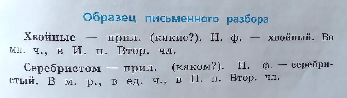 Образец письменного разбора 3 класс