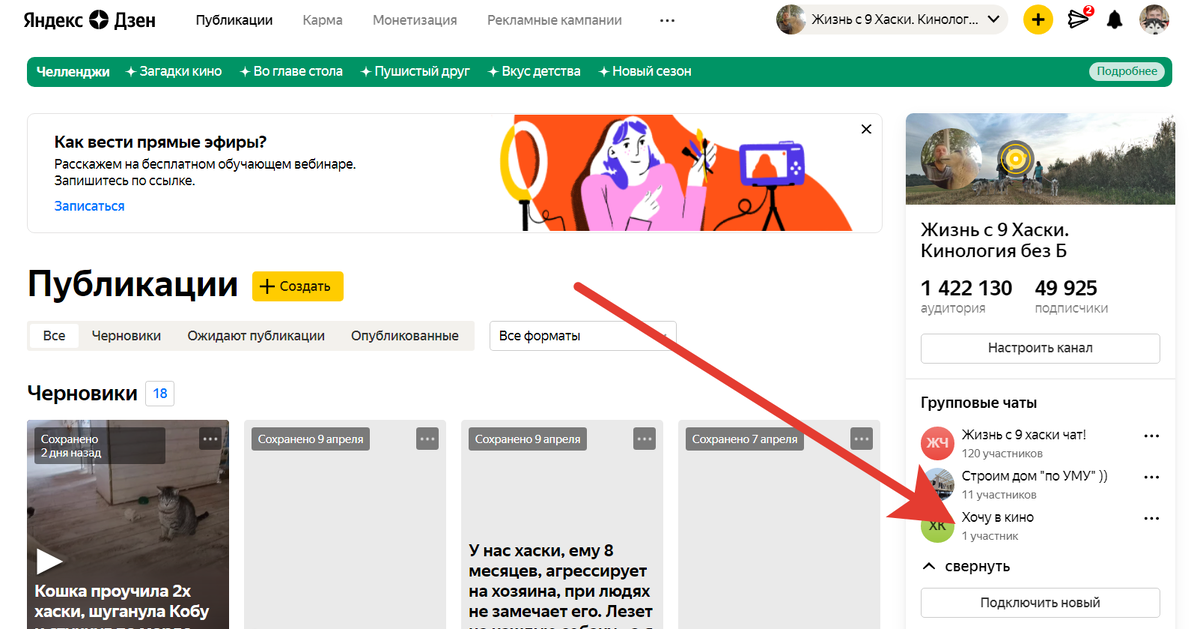 Так же под текстом будет активная ссылка на чат. 