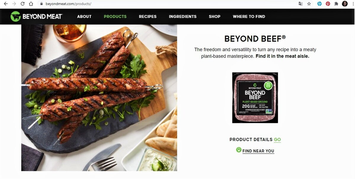 Скриншот с сайта Beyondmeat.com