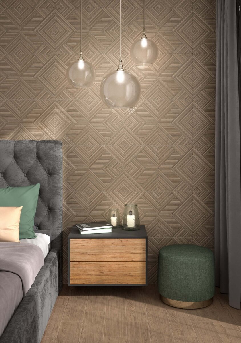 На стене керамическая плитка "Ламбро" 40х120, на полу керамическая плитка "Дистинто"