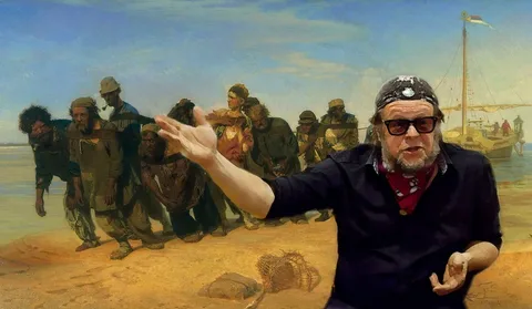 БГ с песней про одиноких бурлаков на... той самой русской реке, которую надо угадать в тесте. Коллаж с citycelebrity