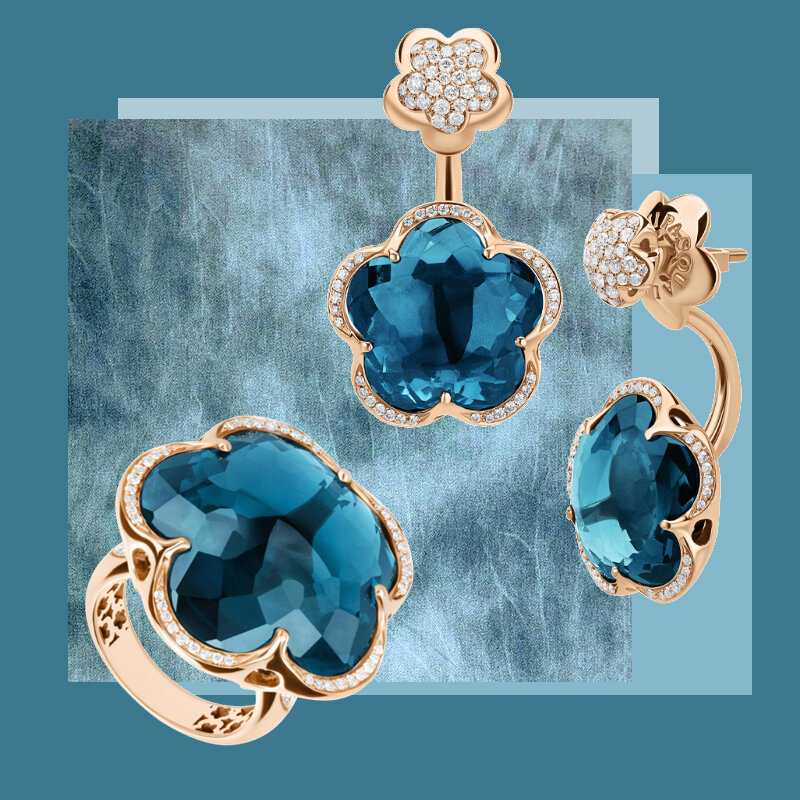 Кольцо и серьги Pasquale Bruni Bon Ton из розового с топазами и бриллиантами