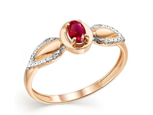 Кольцо из красного золота с бриллиантами, рубином