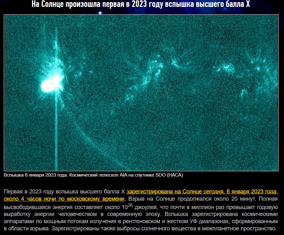 Первая вспышка класса Х в 2023 г., 06 января. С сайта Тесис.