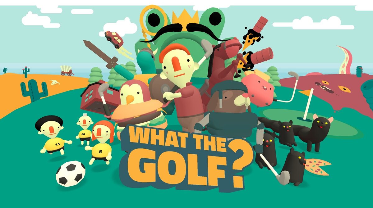  WHAT THE GOLF? — это игра в жанре аркада, разрабатываемая Triband для платформы PC. Окружение в игре относится к cтилистике мультипликация                                                       (во общем странный гольф) 