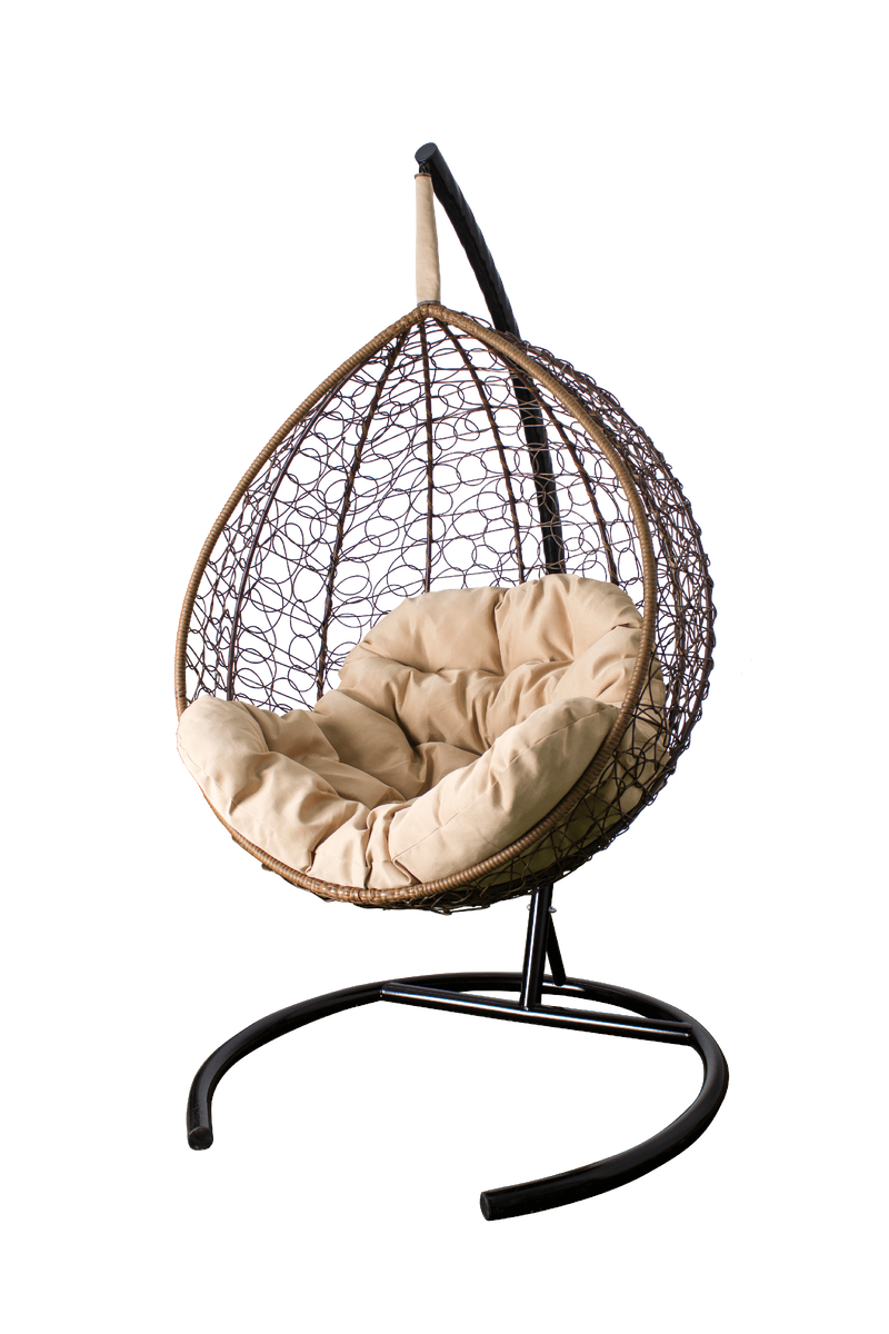 Подвесное кресло "Тибет Стандарт" с бежевой подушкой в коричневом каркасе.