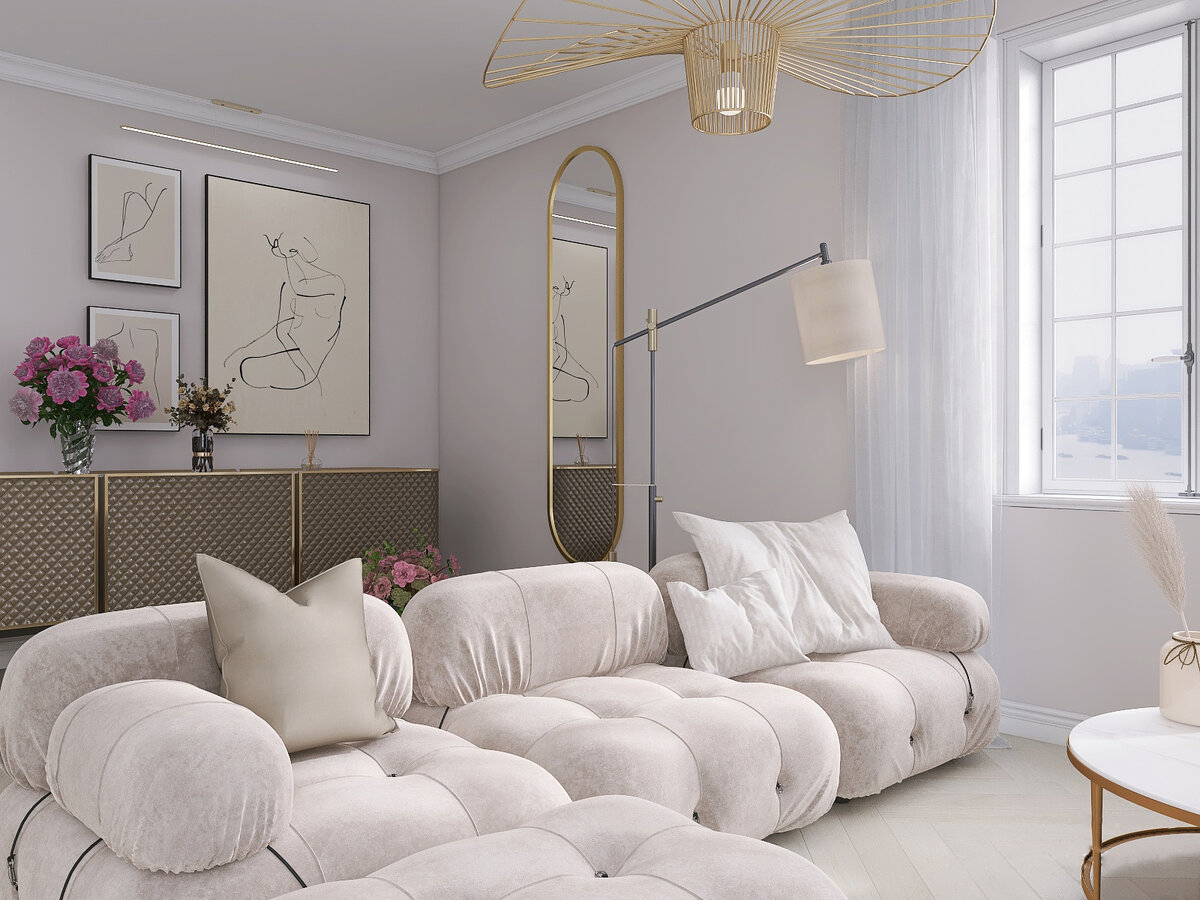 Интерьер квартиры в "нейтральных тонах" при дневном освещении
