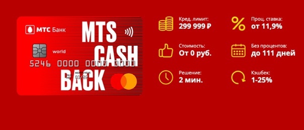 Дебетовая карта, MTS CASHBACK, МИР, МТС Банк.