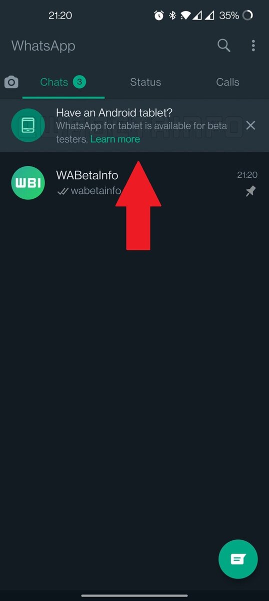    Перевод: «У вас есть Android-планшет? WhatsApp для планшета доступен бета-тестерам». Фото: WABetaInfo