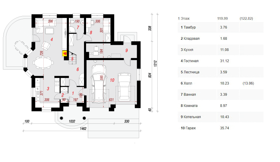Проект дома 239 м2 с мансардой, двухместным гаражом, эркером и террасой - SK-19 