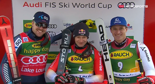 Так выглядел пьедестал после первого супергиганта в сезоне