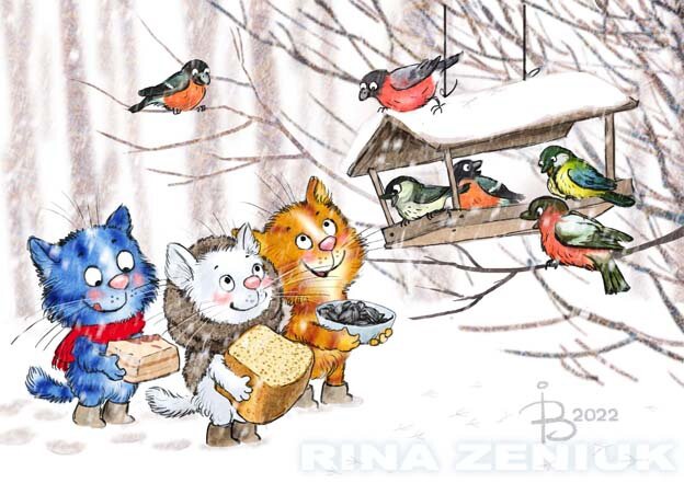 Котята и зима на открытках Ирины Зенюк