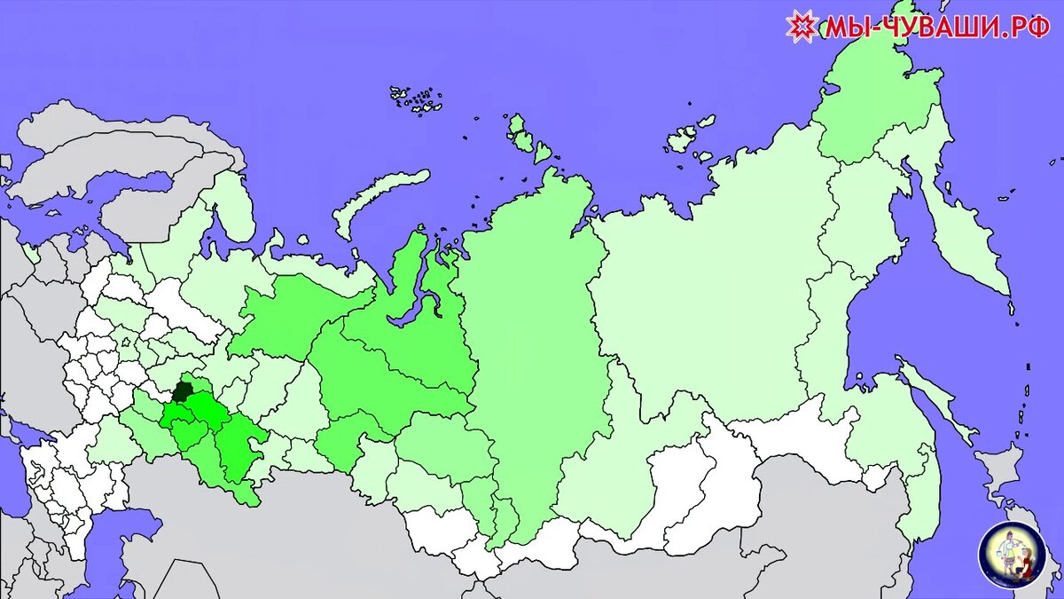 Карта, на которой показано расселение преимущественно чувашей, фото взято из интернета