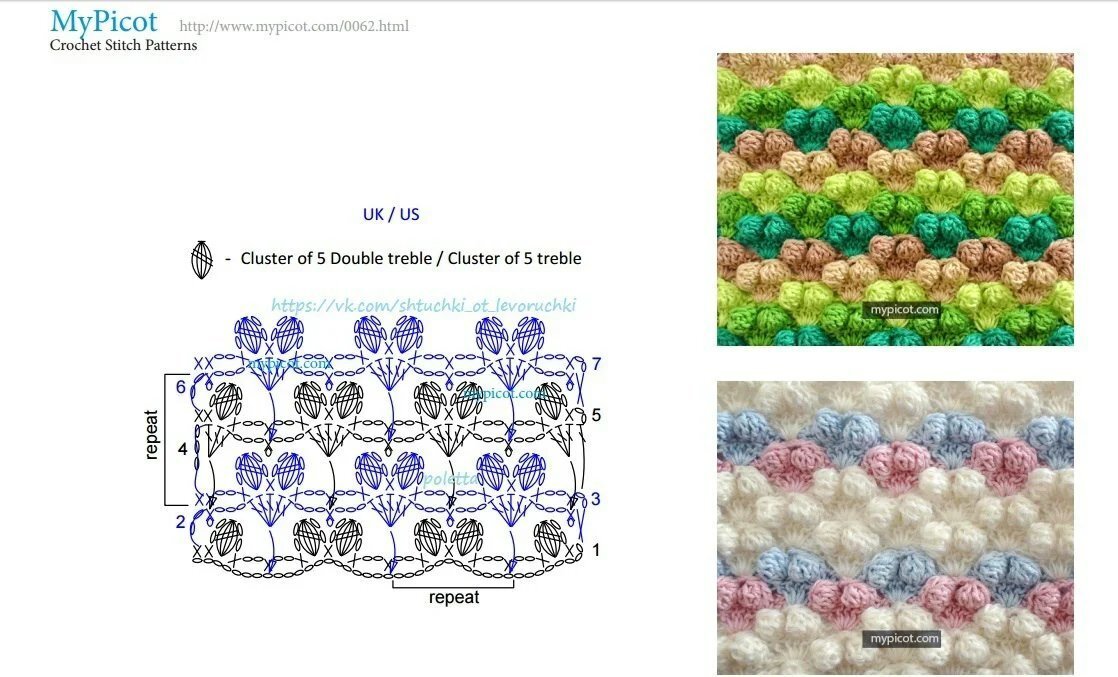 Крючком попкорн схема и описание узор