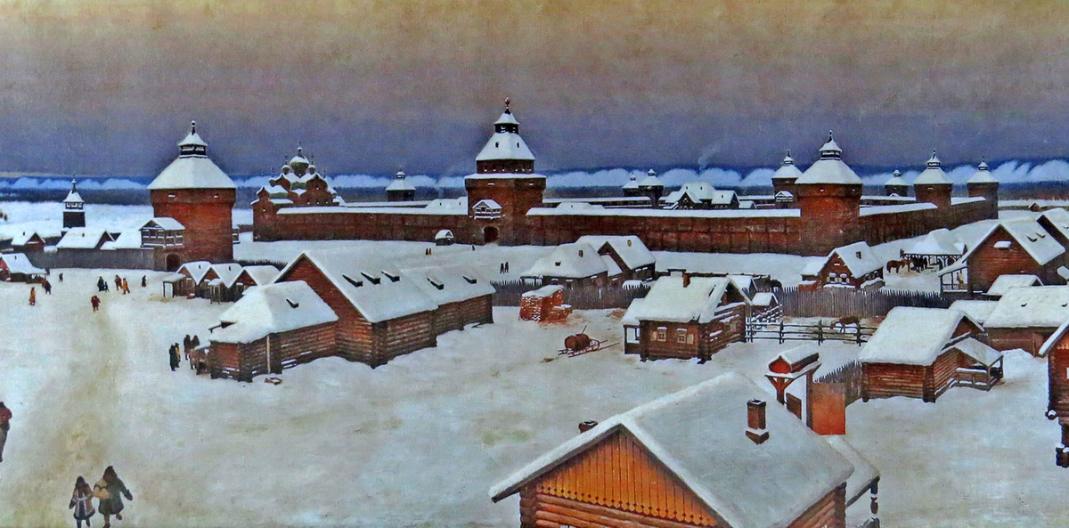 Попов И.В., "Якутск в 17 столетии", воссоздана потомками художника по репродукции