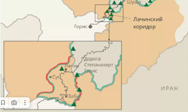 Карта лачинского коридора в карабахе