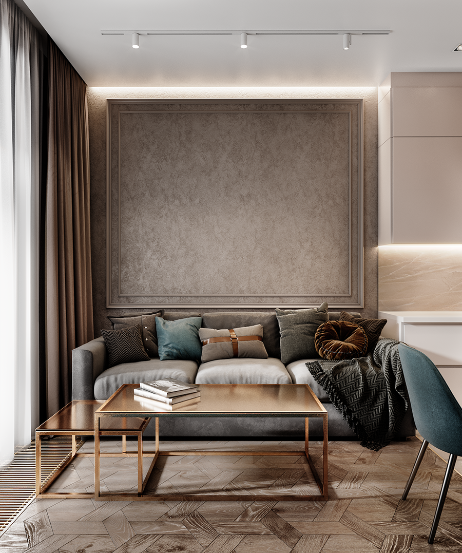 Стильный интерьер квартиры 70 кв.м. в теплых природных оттенках с этническими мотивами