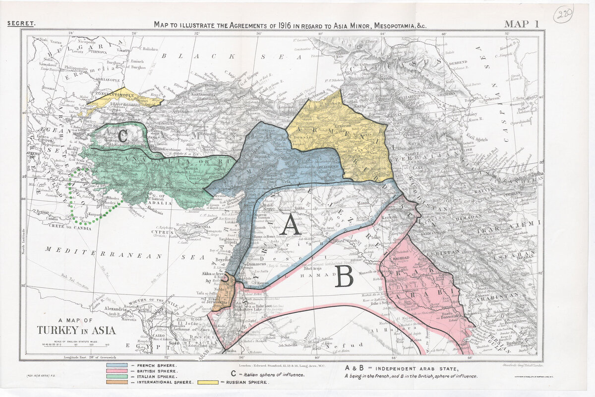 Карта: Соглашение «Соглашение Сайкс—Пико» 1916