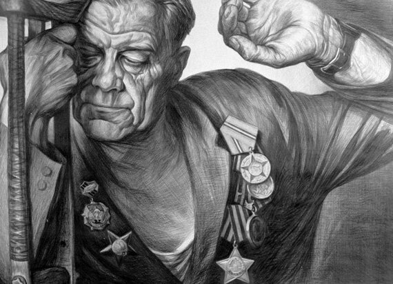 Портрет разведчика Виктора Попкова. Репродукция картины художника Геннадия Доброва «Новой войны не хочу» (1974) 