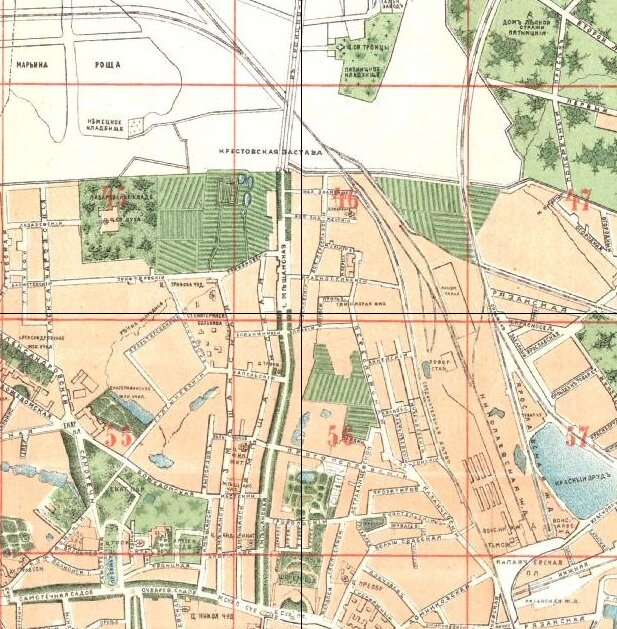 Карта 1881 года. За Крестовскую заставу межевые инженеры даже не выходили. Виндавский вокзал еще не построен.