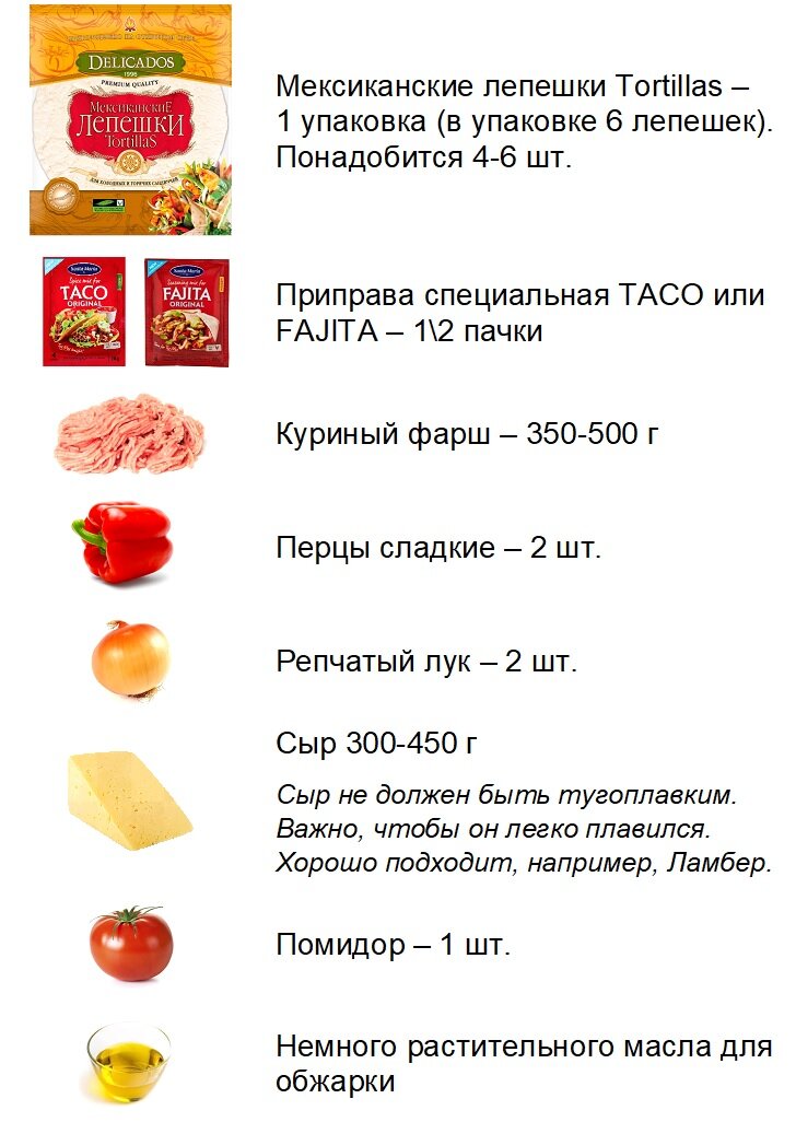 Праздничная кесадилья, ингредиенты