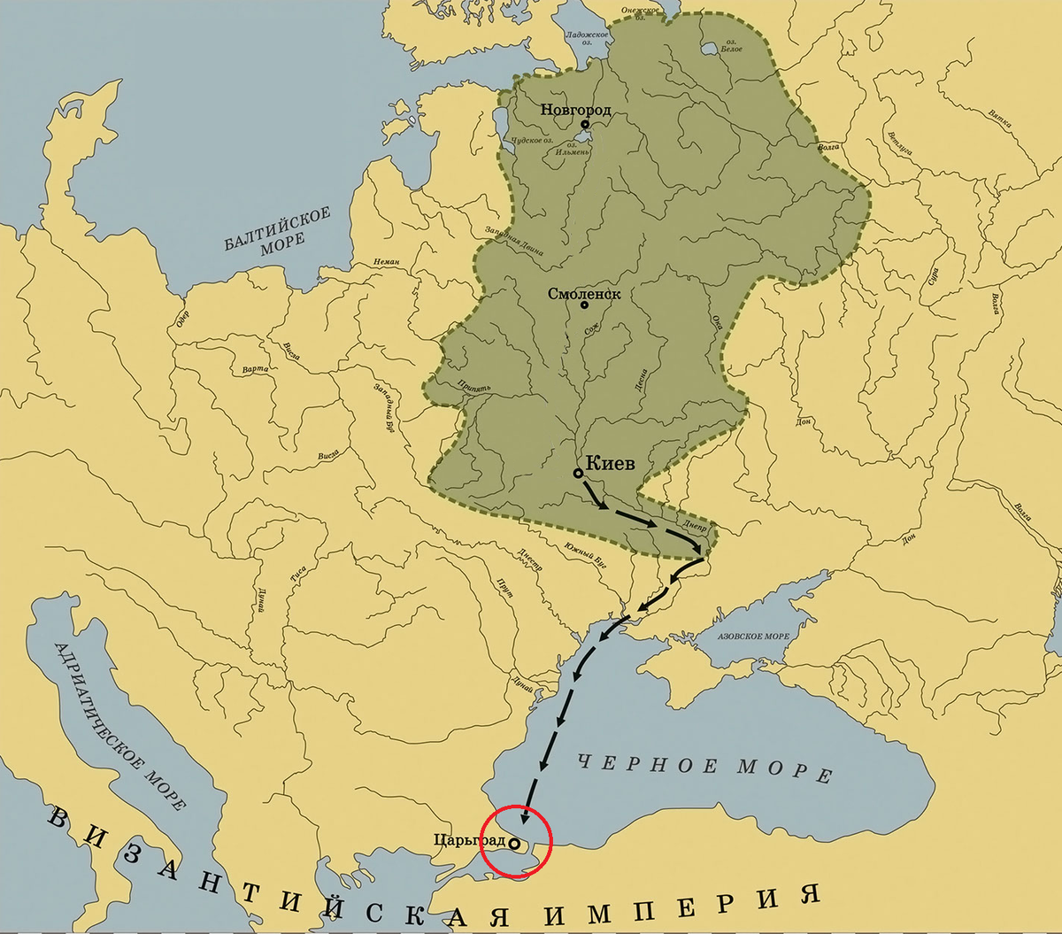 Карта походов олега на царьград