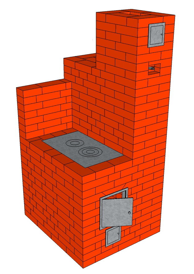 Самая простоя кухонная кирпичная печь-плита (подробная порядовая схема)