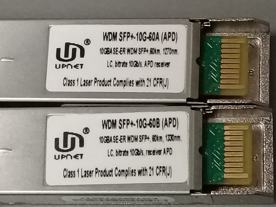 Одноволоконный оптический трансивер WDM SFP+ 10G-60A/B (APD ...