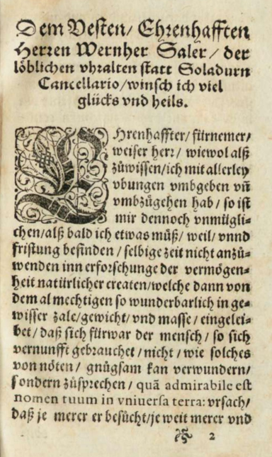 А. фон Боденштейн. Предисловие к книге Парацельса (первая страница).