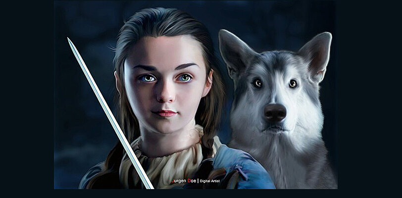 "Игра престолов". Арья и её лютоволк Нимерия. Арт. Источник i1.hdslb.com