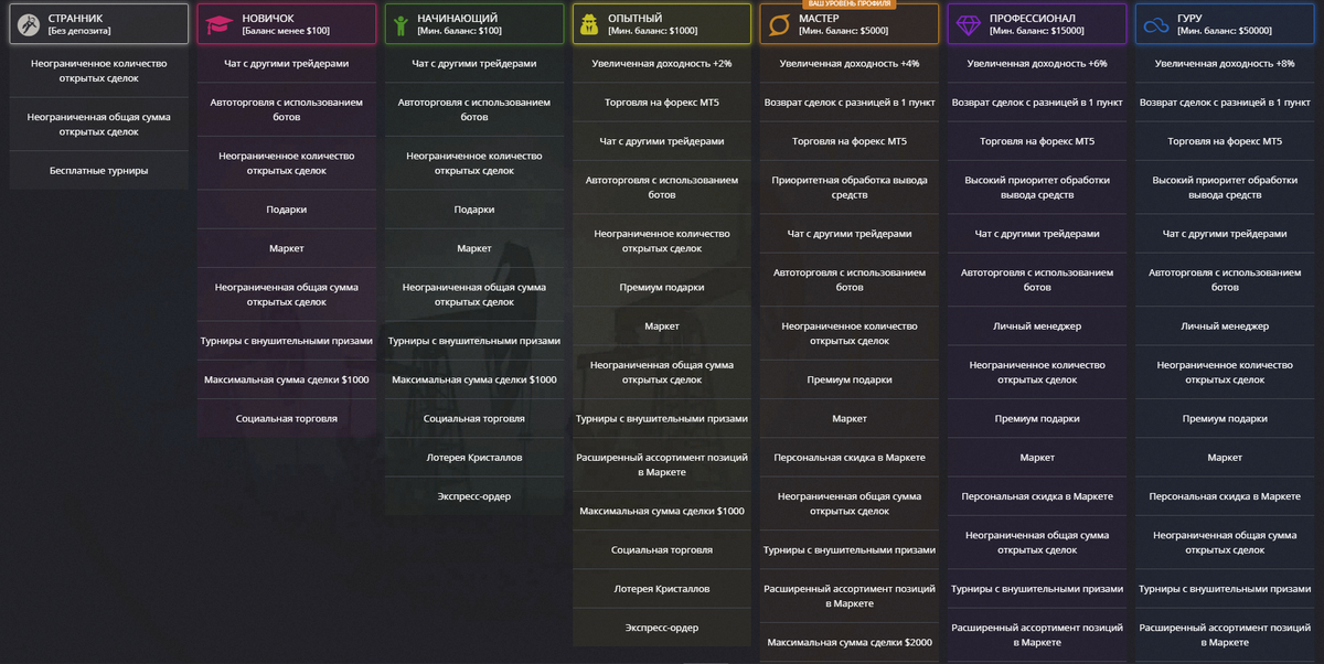 скрин уровня профиля