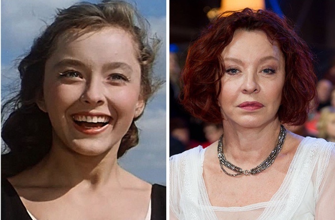 Анастасия Вертинская в фильме "Алые паруса", 1961 год и на XII церемонии вручения национальной премии в области кинематографии "Золотой Орел", 2014 год