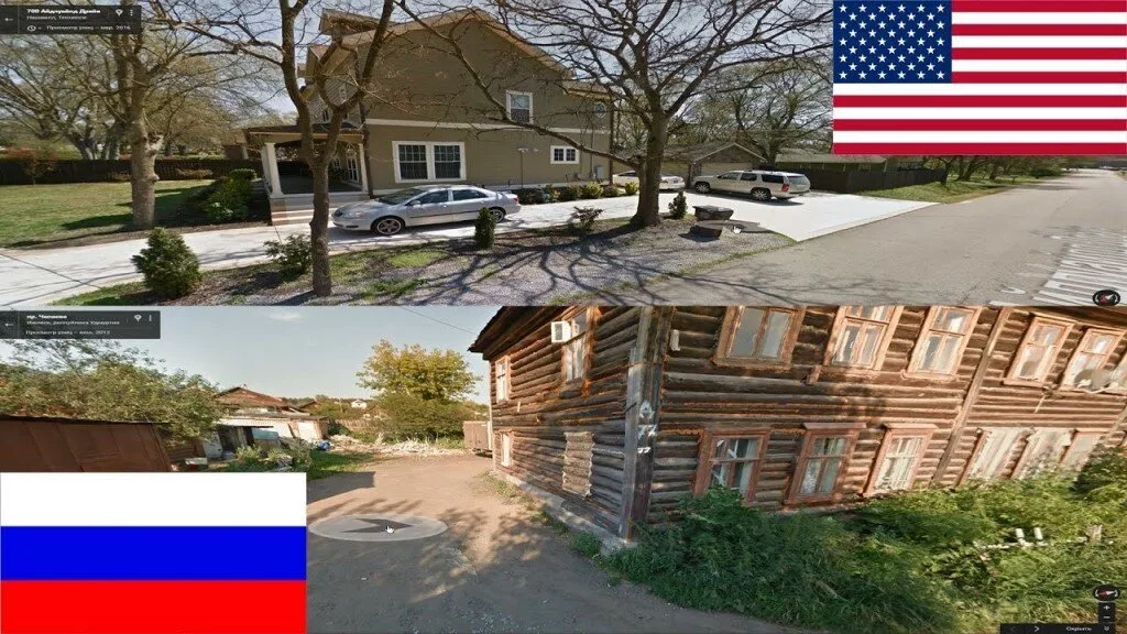 Чем отличается америка. Сравнение России и США. Америка и Россия сравнение. Россия vs США города. Деревня в США И России.
