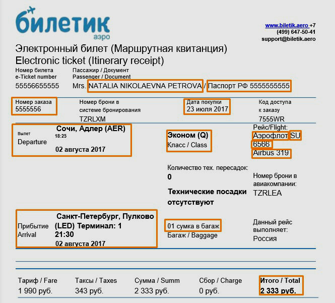 Маршрутная квитанция на самолет образец