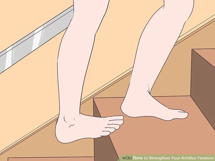 2. Растяните икроножные мышцы и ахилловы сухожилия, используя ступеньку. Встаньте перед ступенькой или прочным ящиком. Поставьте подушечку правой ноги на верхнюю ступеньку, затем опустите пятку к полу, пока не почувствуете растяжение вдоль задней части лодыжек и икр. Удерживайте в течение 15-30 секунд, затем отпустите и переключитесь на другую сторону. Повторите эту растяжку 2-4 раза с каждой стороны.
Не забудьте также остыть после тренировки.
Вариант: Выполняйте это упражнение как с прямой, так и с согнутой ногой, чтобы проработать больше мышц.