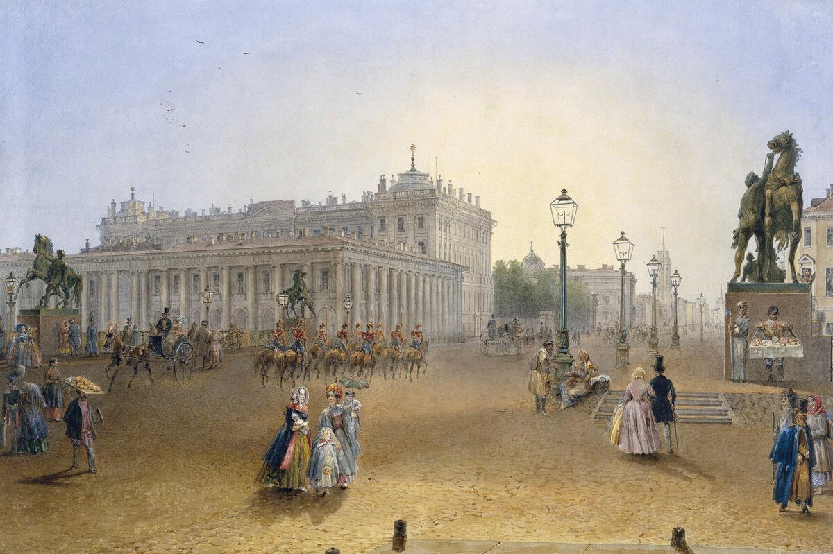 В.С. Садовников. Вид Аничкова дворца через Фонтанку, 1850-е годы