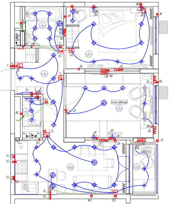 План электрики двухкомнатной квартиры. Дизайн-проект двухкомнатной квартиры. 