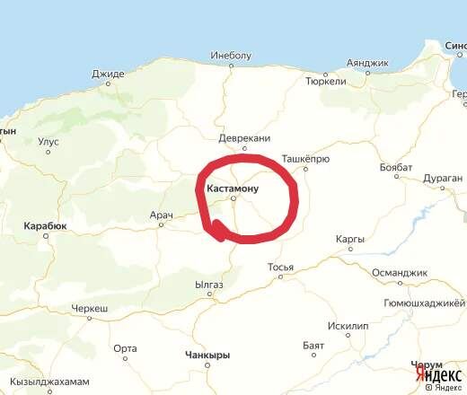 Местоположение Кастамону на карте Турции