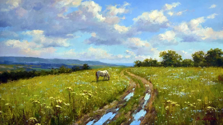 Фотография картины В. Лёвиной "В поле" (из открытых источников)