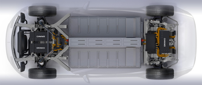 Автомобиль имеет четыре электромотора - по одному на каждое колесо.