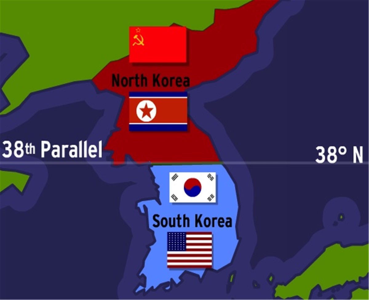 Делится на северную и южную. Корейский полуостров 38 параллель. Северная и Южная Корея 38 параллель карта. Разделение Кореи по 38 параллели.