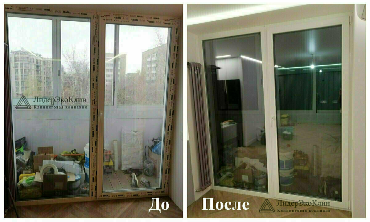 Моем окна, удаляем защитную пленку, следы затирок, клей