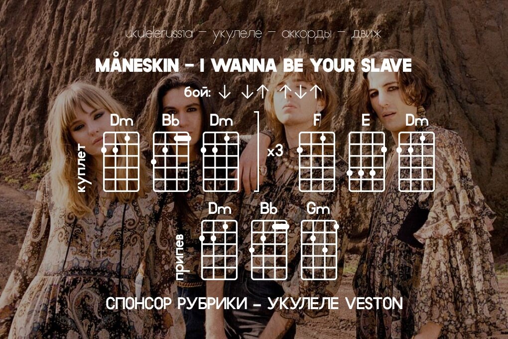 MANESKIN - I WANNA BE YOUR SLAVE - Аккорды для укулеле.